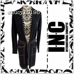 I•N•C International Concepts Deep Black Metal Studded Prairie Tie Sweater